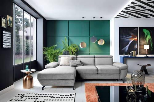 ECKSOFA in Velours Silberfarben  - Silberfarben, Modern, Textil/Metall (182/262cm) - Trendmanufaktur