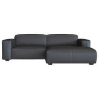 ECKSOFA Schwarz Echtleder Rücken echt  - Schwarz, Design, Leder/Holz (252/171cm) - Livetastic