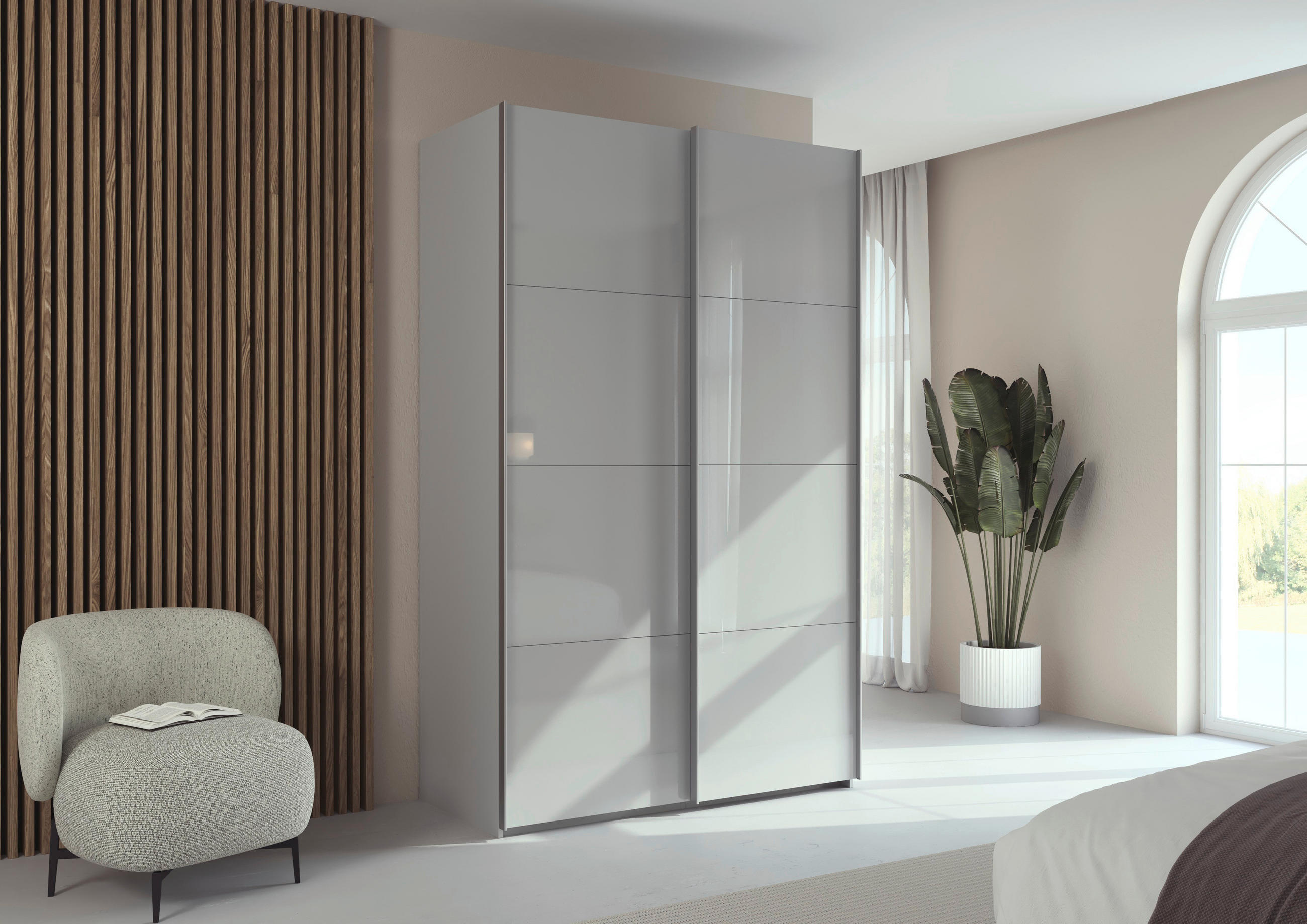 SCHWEBETÜRENSCHRANK 137/223/68 cm 2-türig Seidengrau  - Seidengrau/Alufarben, Design, Glas/Holzwerkstoff (137/223/68cm) - Xora