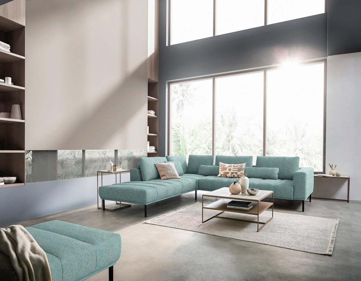 ECKSOFA Flachgewebe Hellblau  - Schwarz/Hellblau, Design, Textil/Metall (270/308cm) - Pure Home Lifestyle