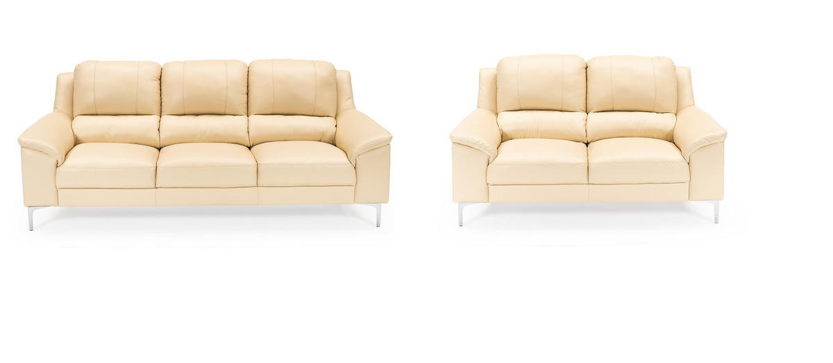 SOFFA i äkta läder sandfärgad  - sandfärgad/kromfärg, Klassisk, metall/läder - Welnova