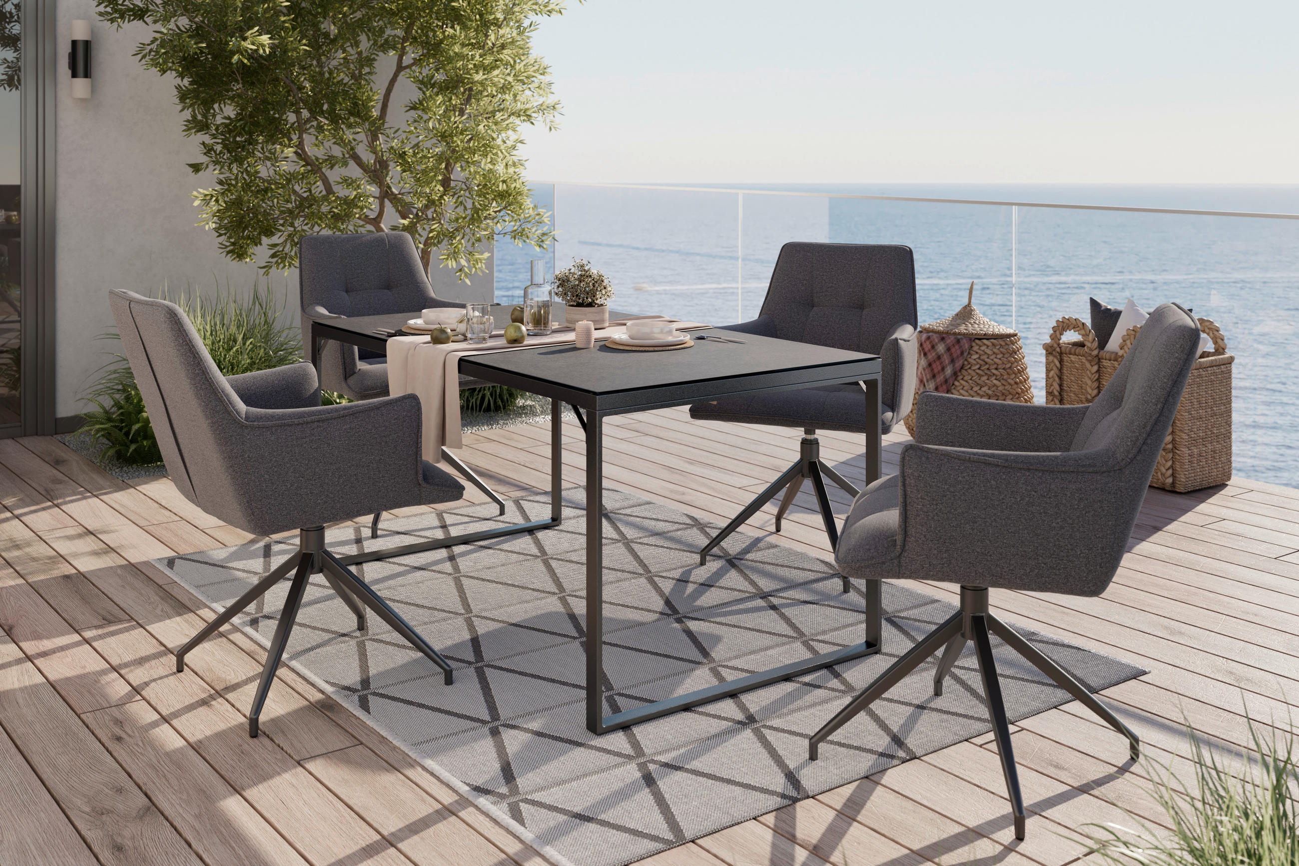 GARTENSTUHL Eisen Grau, Dunkelgrau  - Dunkelgrau/Grau, MODERN, Textil/Metall (58/87/64cm) - Ambia Garden