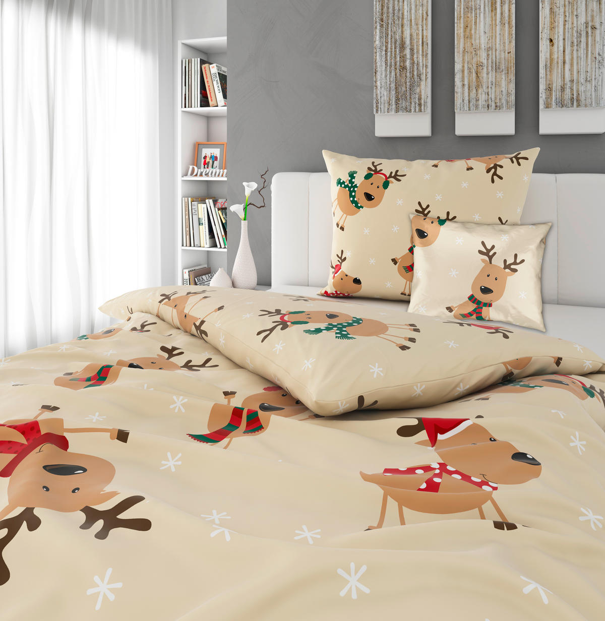 ÁGYNEMŰHUZAT-GARNITÚRA 140/200 cm  - bézs/piros, Konventionell, textil (140/200cm) - Esposa