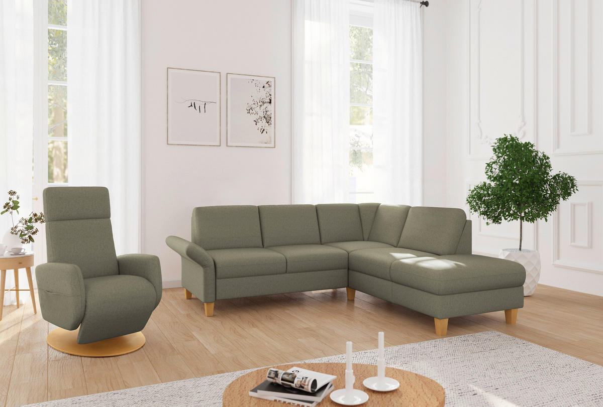 ECKSOFA in Flachgewebe Olivgrün  - Eichefarben/Olivgrün, Konventionell, Holz/Textil (240/216cm) - Sit & More