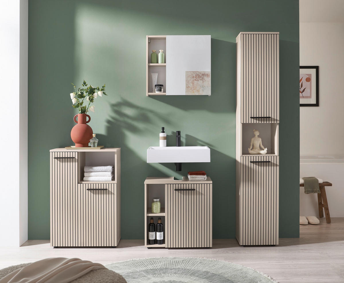 WASCHBECKENUNTERSCHRANK 60/60/35 cm  - Kaschmir/Schwarz, Trend, Holzwerkstoff/Kunststoff (60/60/35cm) - MID.YOU
