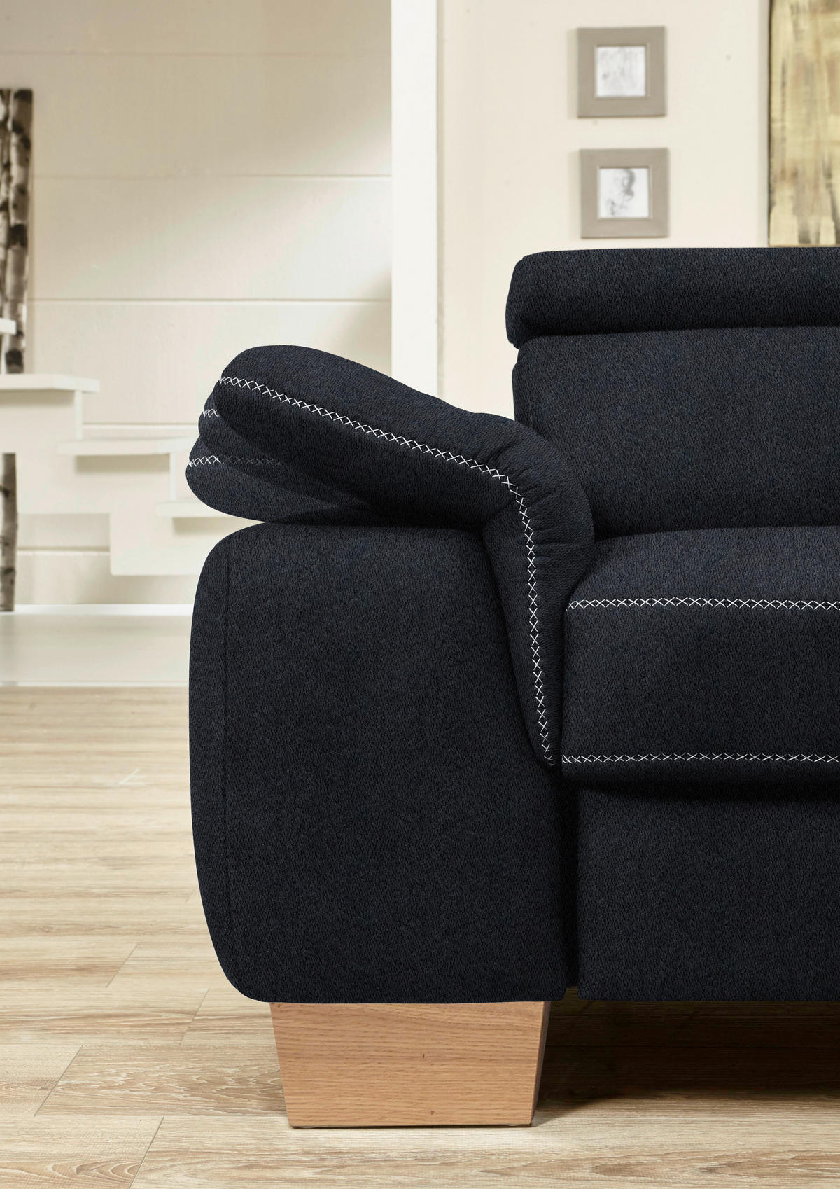 ECKSOFA in Mikrofaser Schwarz  - Eichefarben/Beige, Natur, Holz/Textil (226/273cm) - Beldomo System