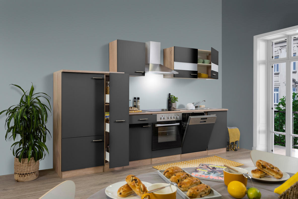 KÜCHENLEERBLOCK 310 cm   in Grau  - Edelstahlfarben/Eichefarben, Basics, Holzwerkstoff/Metall (310cm) - Respekta