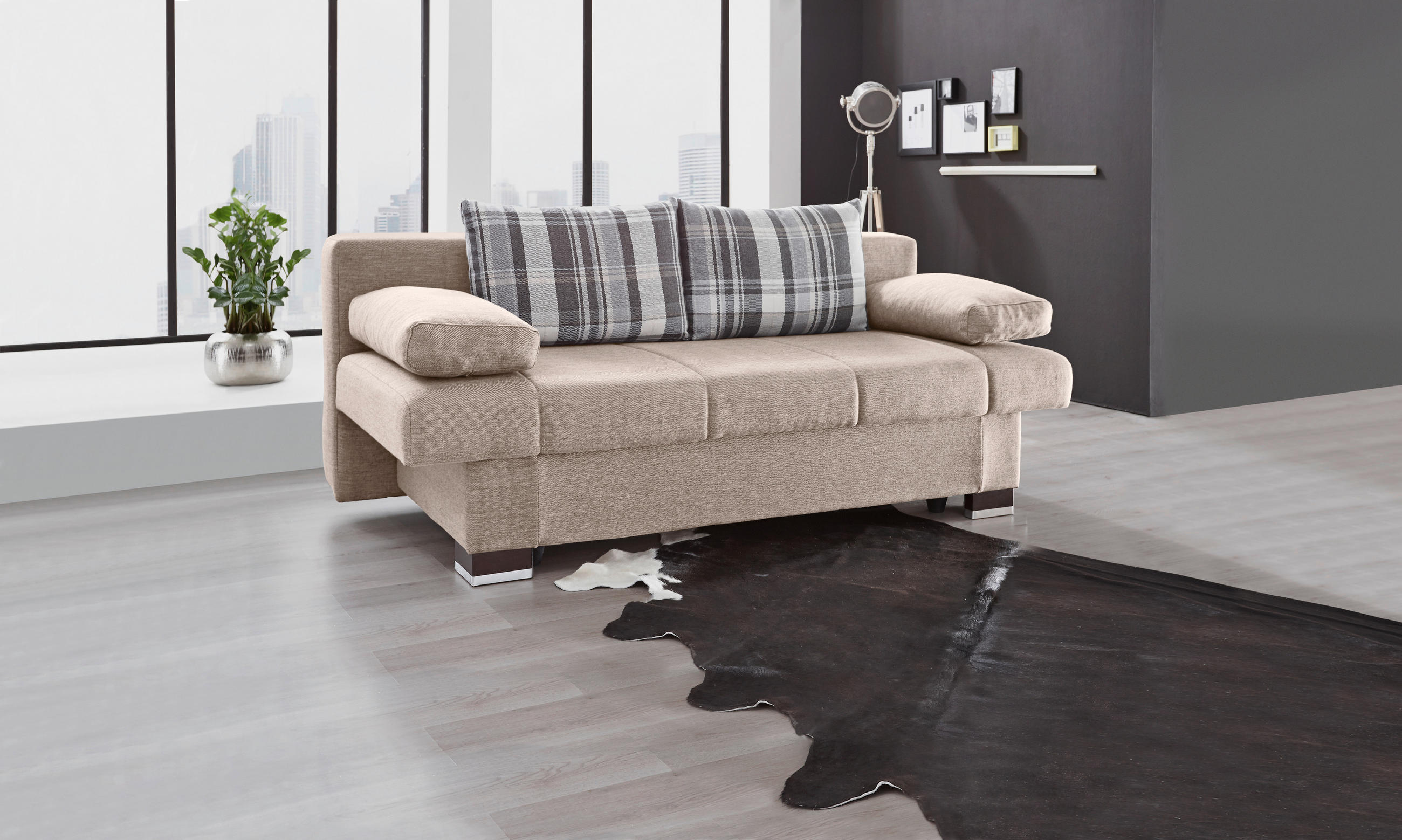 SCHLAFSOFA Helen  mit Stoffauswahl, Schlafen auf Sitzhöhe, Rücken echt Beige  - Wengefarben/Beige, KONVENTIONELL, Holz/Textil (200/80/94cm) - Novel