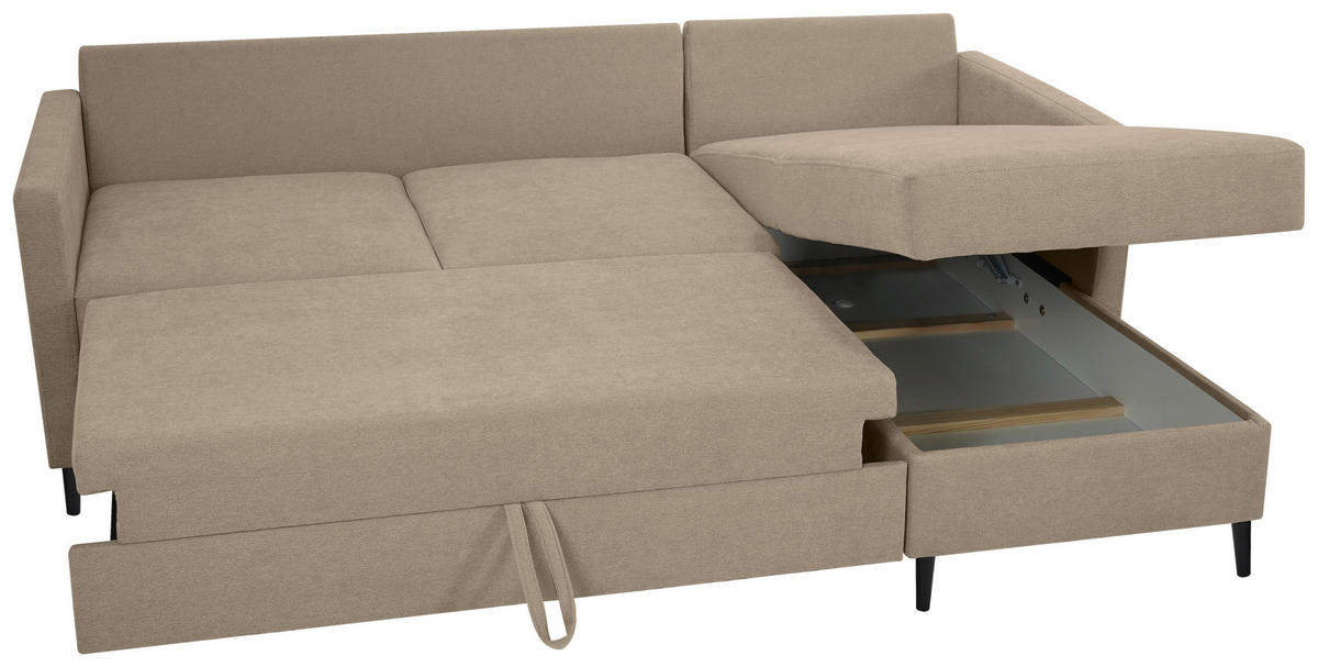 ECKSOFA Graubraun Chenille  - Graubraun/Schwarz, KONVENTIONELL, Holz/Textil (159/221cm) - Carryhome
