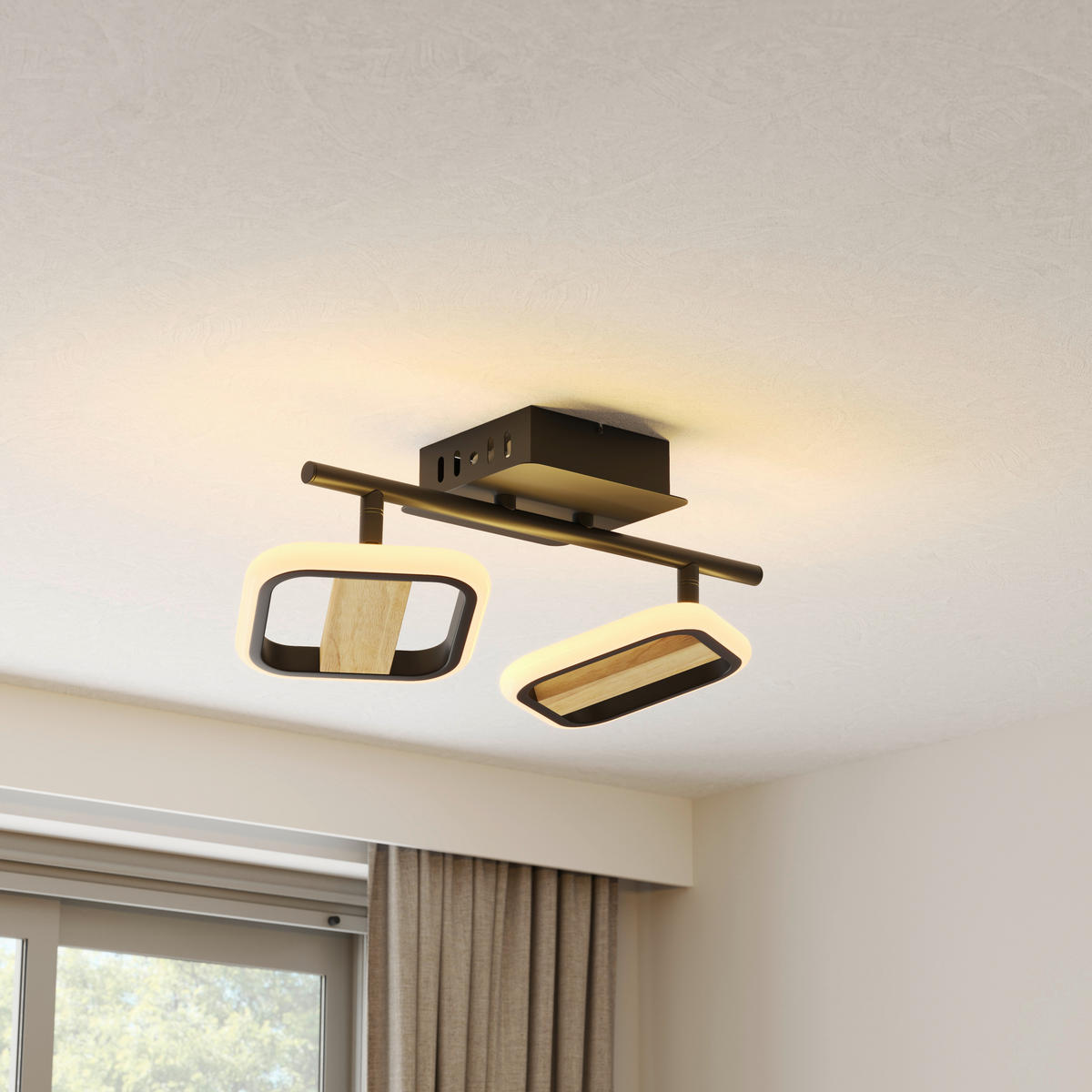 LED-STRAHLER Miriam 32/13,5/12 cm   - Eschefarben/Schwarz, Design, Holz/Kunststoff (32/13,5/12cm) - Novel