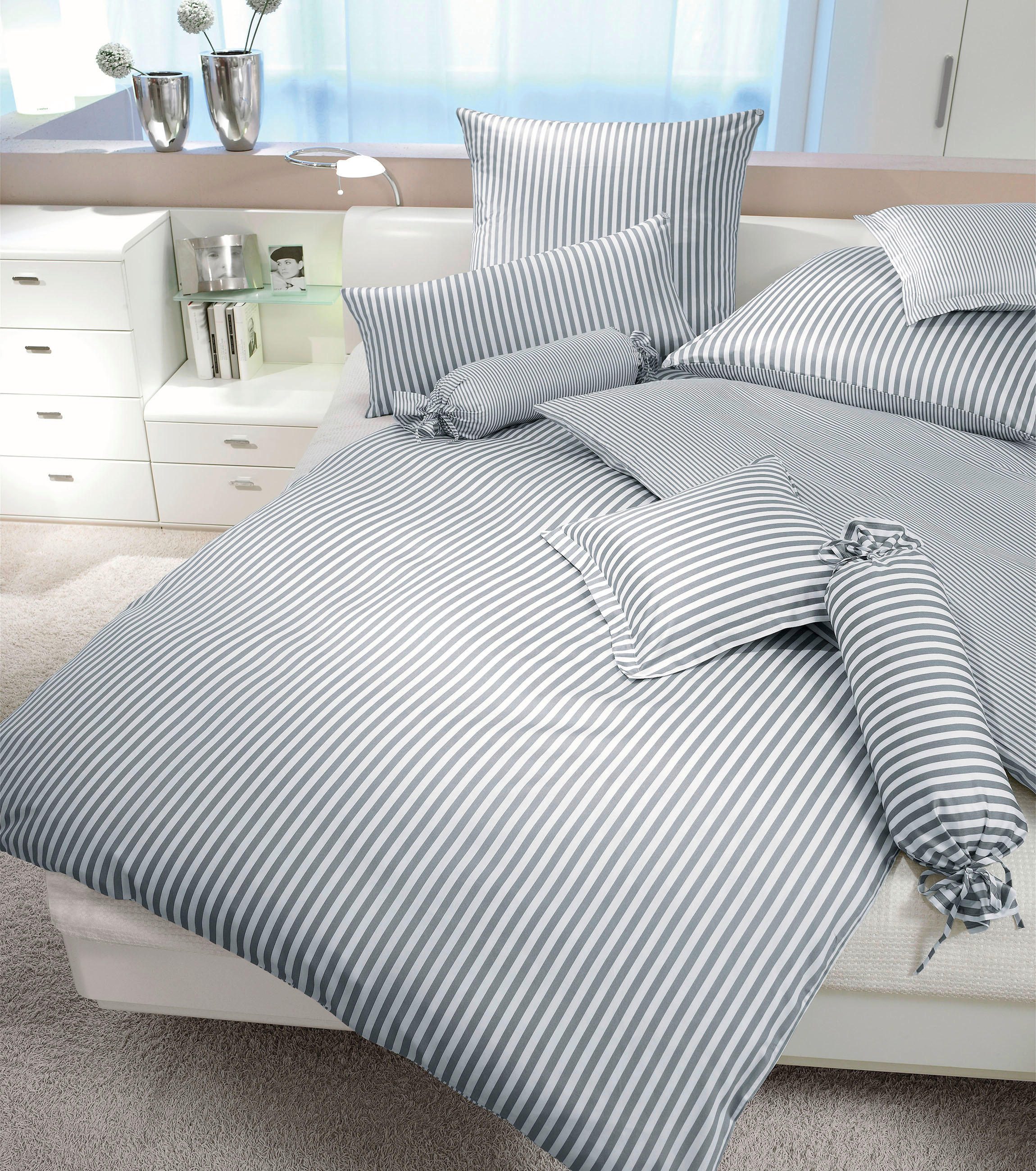 WENDEBETTWÄSCHE Giorgio Makosatin 200/220 cm  - Silberfarben/Weiß, KONVENTIONELL, Textil (200/220cm) - Janine