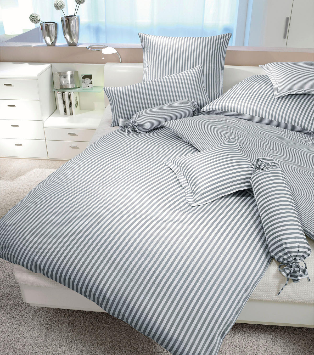 WENDEBETTWÄSCHE Giorgio Makosatin 135/200 cm  - Silberfarben/Weiß, KONVENTIONELL, Textil (135/200cm) - Janine