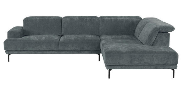 ECKSOFA Grau Chenille Kopfteilverstellung, Sitztiefenverstellung  - Schwarz/Grau, Design, Textil/Metall (307/243cm) - Xora