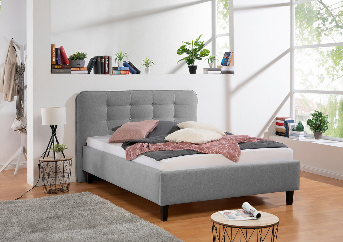 POLSTERBETT 140/200 cm,  in Grau,  - Schwarz/Grau, MODERN, Holz/Textil (140/200cm) - Livetastic