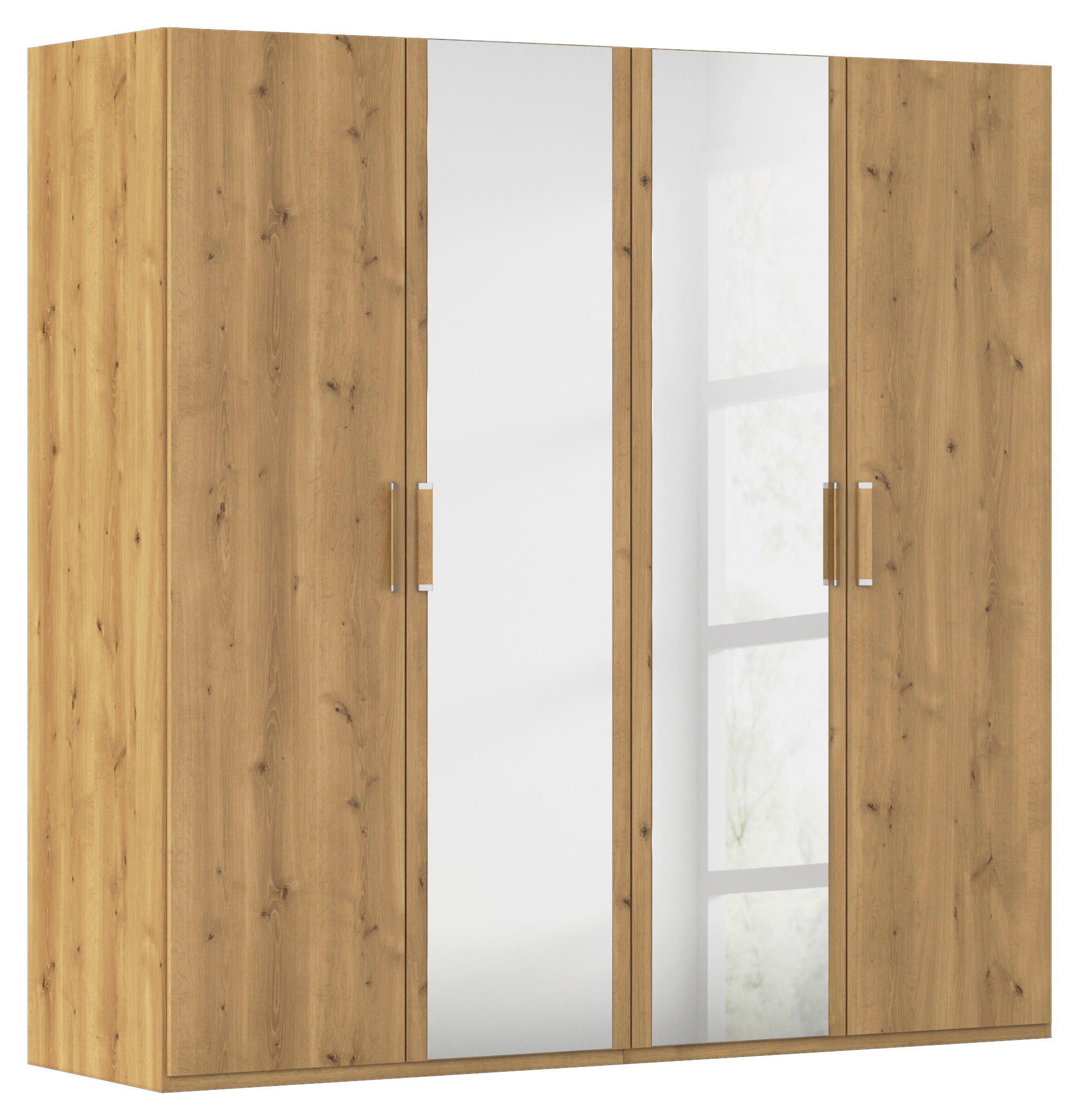 DREHTÜRENSCHRANK 201/197/60 cm,  in Eichefarben, 4 Tür(en)  - Eichefarben/Silberfarben, Design, Glas/Holzwerkstoff (201/197/60cm) - Novel