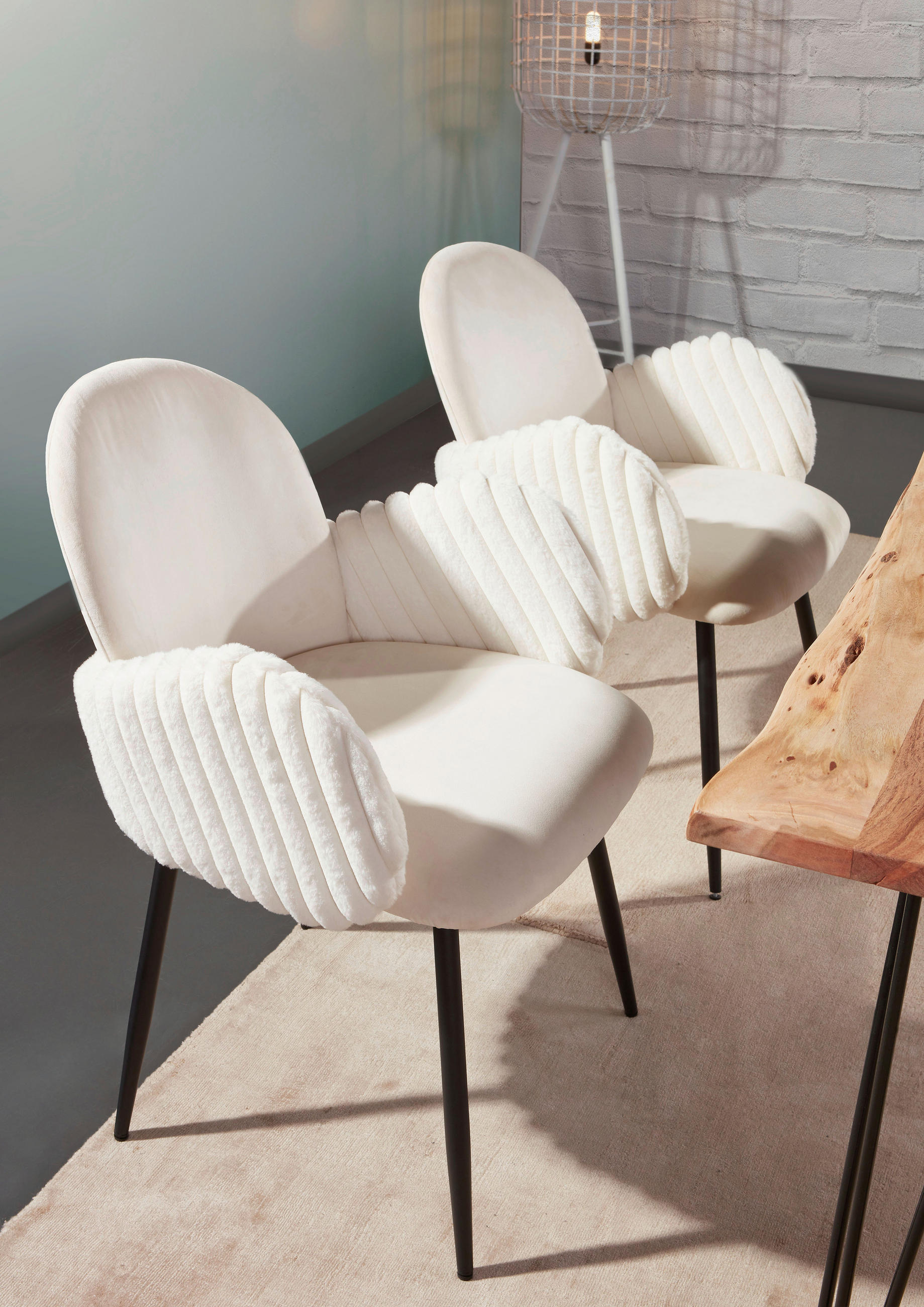 STOL MED ARMSTÖD sammet, plysch  - beige/svart, Design, metall/textil (63/83/62cm) - Landscape