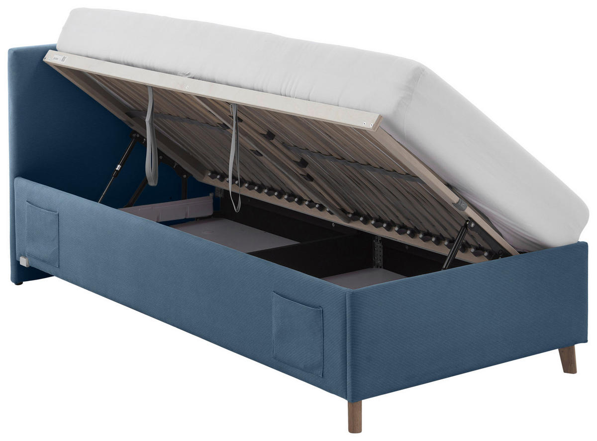 POLSTERLIEGE in Cord Blau  - Blau/Eichefarben, KONVENTIONELL, Holz/Textil (120/200cm) - Stylife