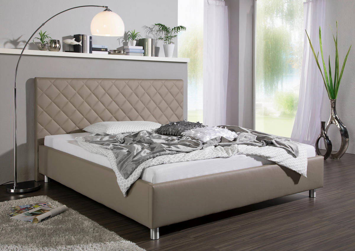 POLSTERBETT 180/200 cm,  in Taupe,  - Taupe/Alufarben, MODERN, Textil/Metall (180/200cm) - Livetastic