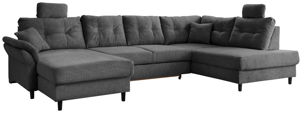 WOHNLANDSCHAFT in Chenille Anthrazit  - Anthrazit/Schwarz, Modern, Holz/Textil (176/338/206cm) - Livetastic