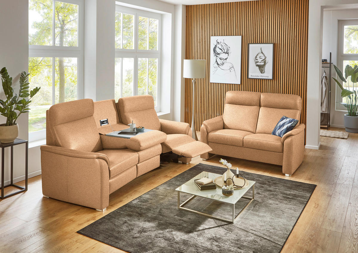 SITZGARNITUR  in Flachgewebe Gelb  - Gelb/Alufarben, KONVENTIONELL, Textil/Metall (218/156/107/103/95cm) - Beldomo Comfort