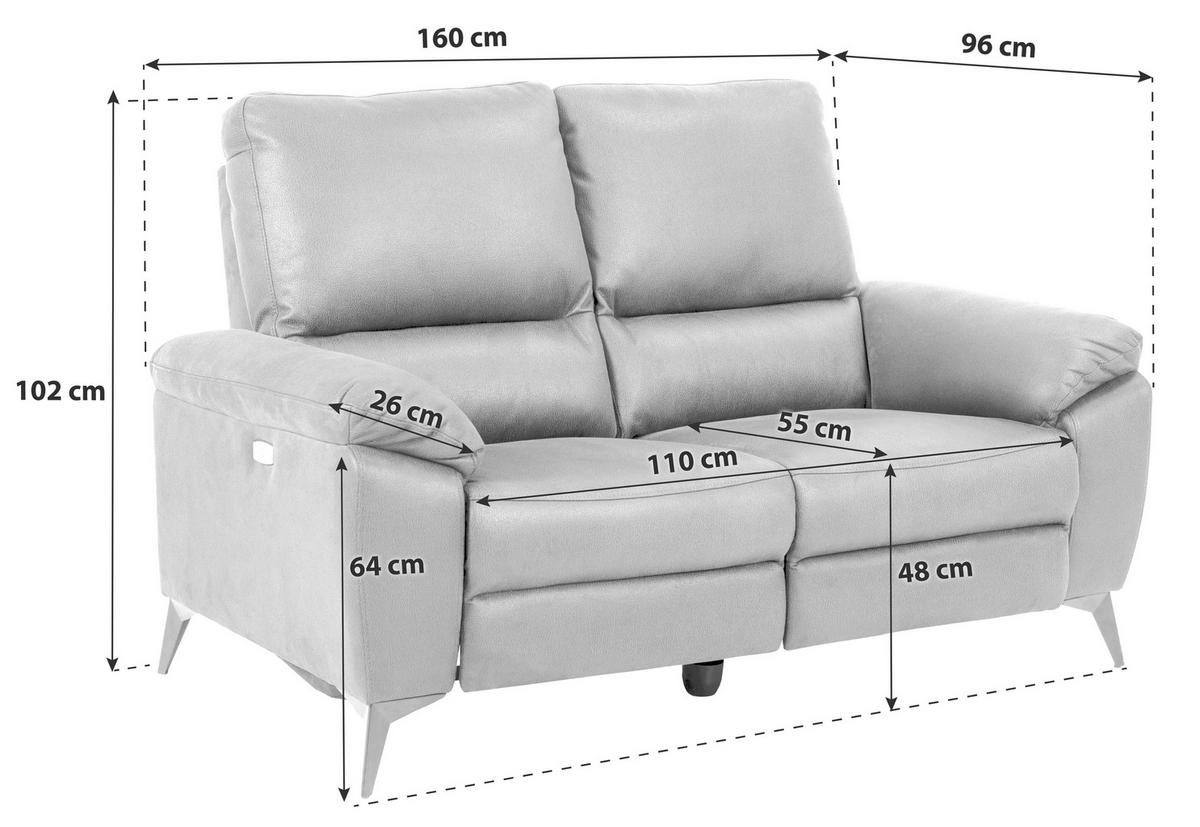 2-SITZER-SOFA Lederlook, Mikrofaser Grau  - Schwarz/Grau, KONVENTIONELL, Textil/Metall (160/102/96cm) - Carryhome