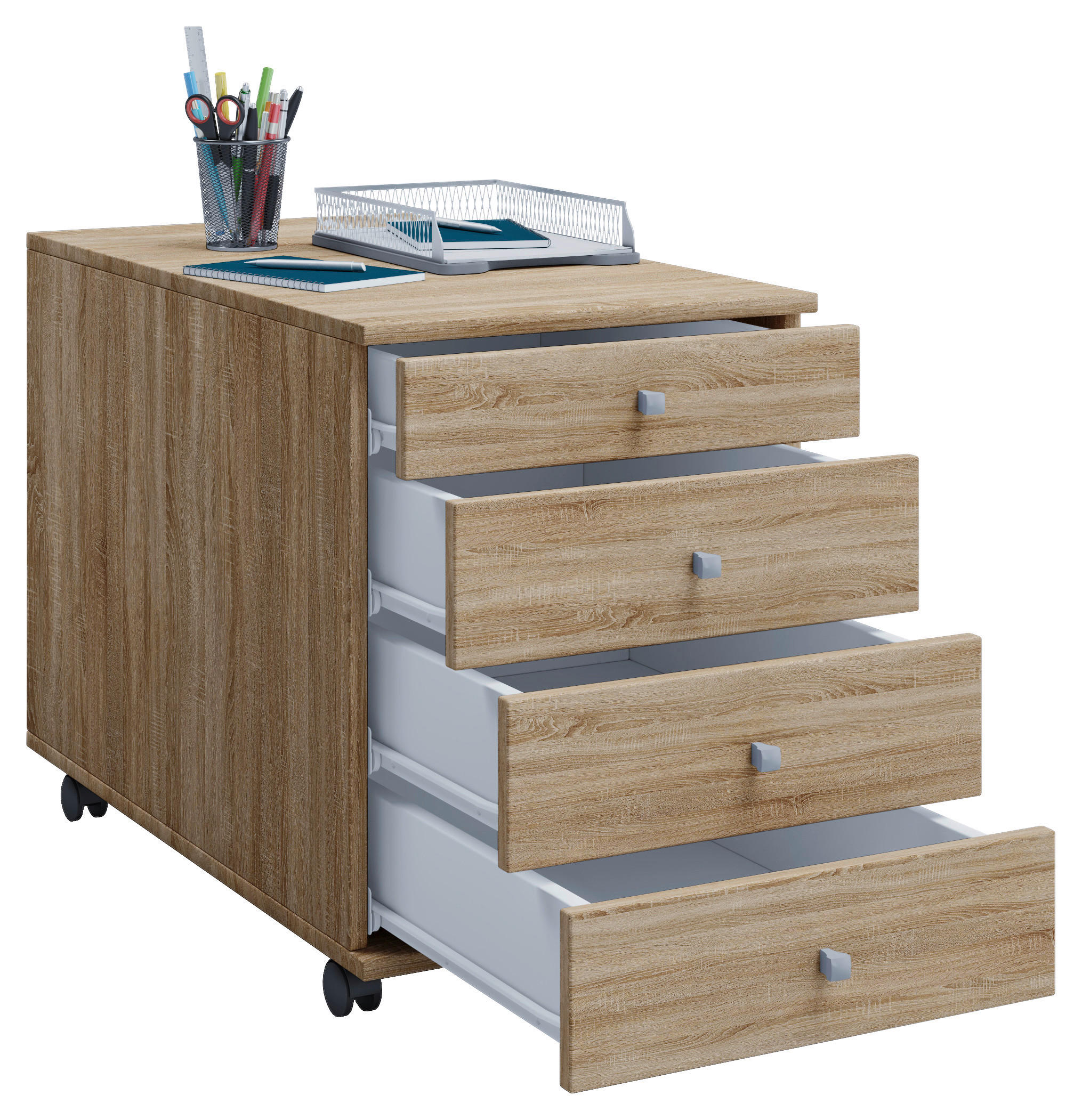 ROLLCONTAINER Sonoma Eiche  - Silberfarben/Sonoma Eiche, Basics, Holzwerkstoff/Kunststoff (42/57/80cm) - MID.YOU