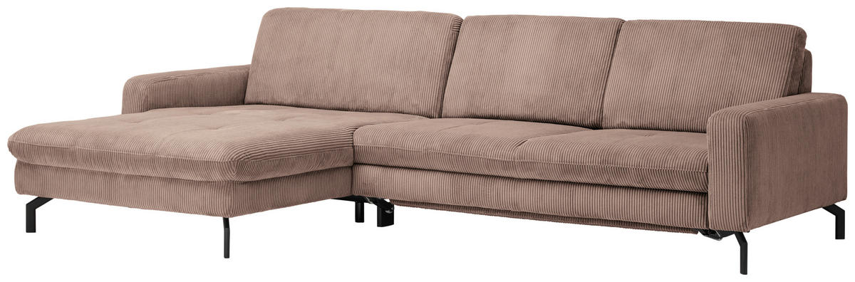 ECKSOFA Altrosa Cord  - Schwarz/Altrosa, Design, Textil/Metall (178/302cm) - Carryhome