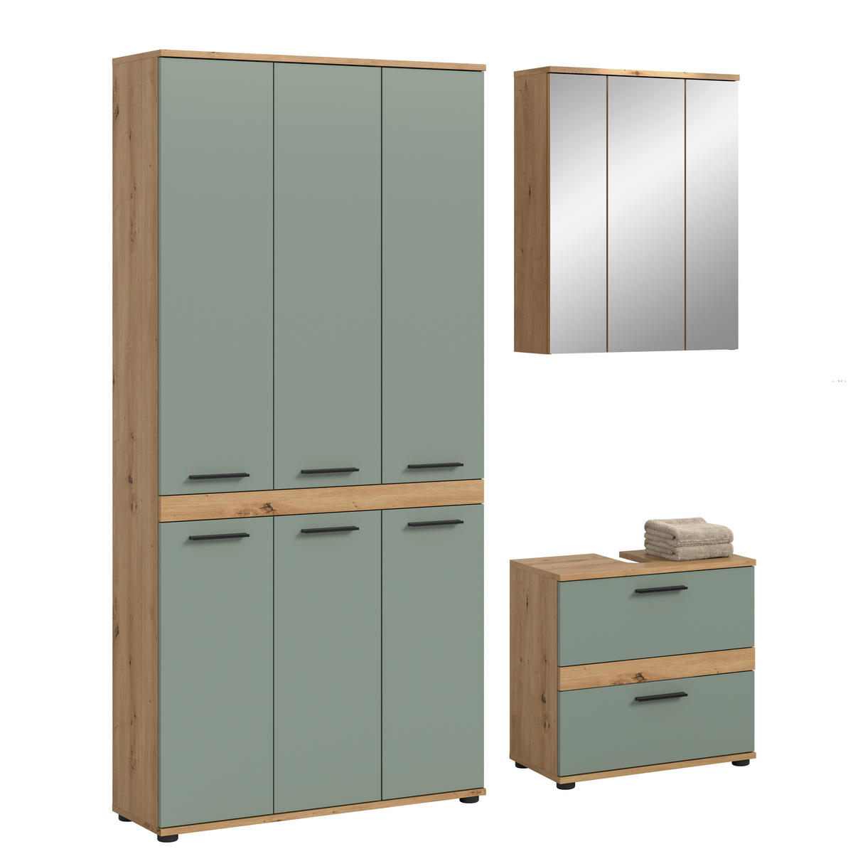 BADRUM 165 cm  - svart/ek Artisan, Trend, trämaterial/glas (165cm) - MID.YOU