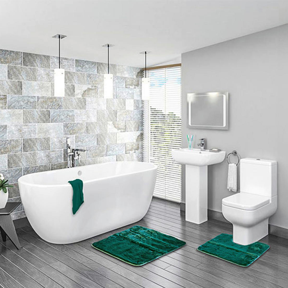 FÜRDŐSZOBASZŐNYEG   sötétzöld   - sötétzöld, Basics, textil (60/2/60cm)