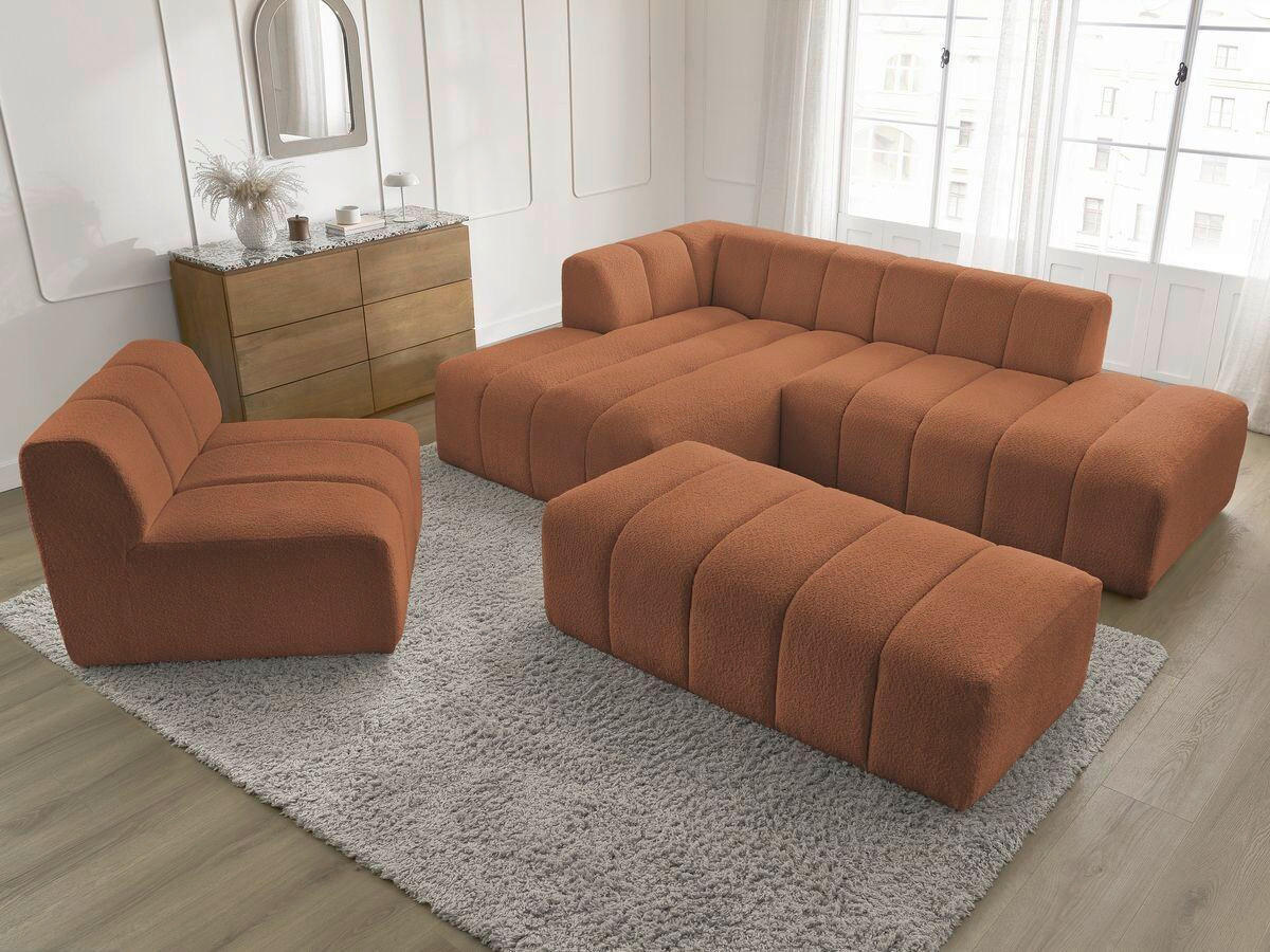 ECKSOFA Ottomane links  ANNECY Orange Bouclé  - Schwarz/Orange, MODERN, Kunststoff/Textil (170/262cm)