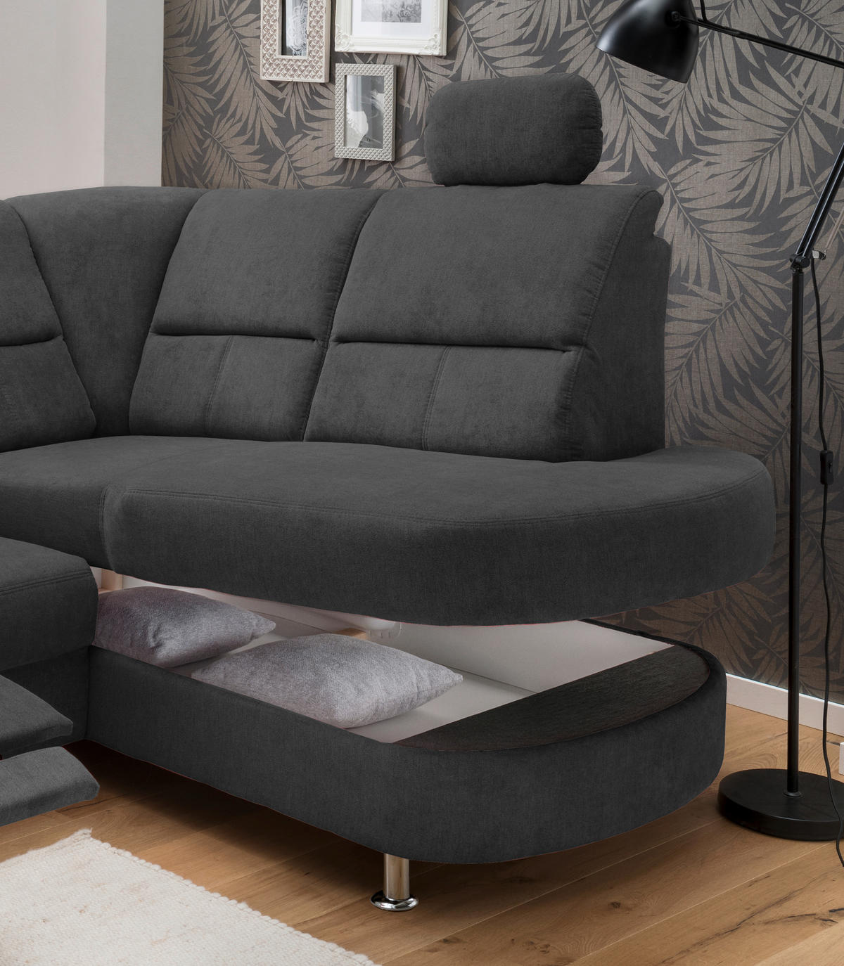 ECKSOFA Schwarz Mikrofaser  - Chromfarben/Schwarz, KONVENTIONELL, Textil/Metall (231/184cm) - Livetastic