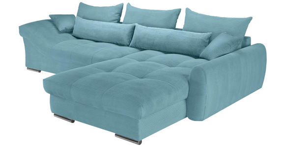 ECKSOFA Türkis Cord Zierkissen, Rückenkissen, Rücken echt  - Türkis/Chromfarben, KONVENTIONELL, Textil/Metall (335/225cm) - Carryhome