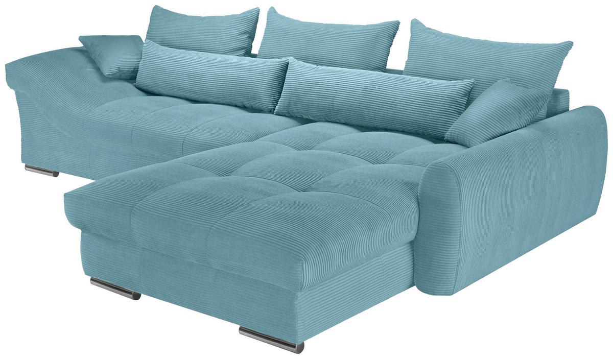 ECKSOFA Türkis Cord  - Türkis/Chromfarben, KONVENTIONELL, Textil/Metall (335/225cm) - Carryhome