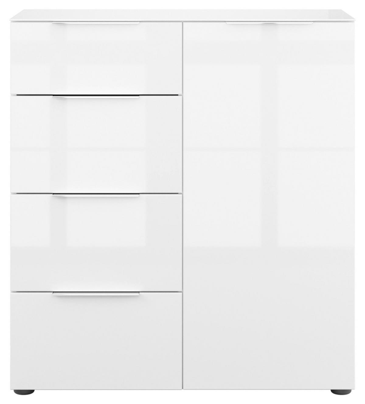 KOMMODE Style  in 90/99/40 cm  - Chromfarben/Weiß Hochglanz, Basics, Glas/Holzwerkstoff (90/99/40cm)