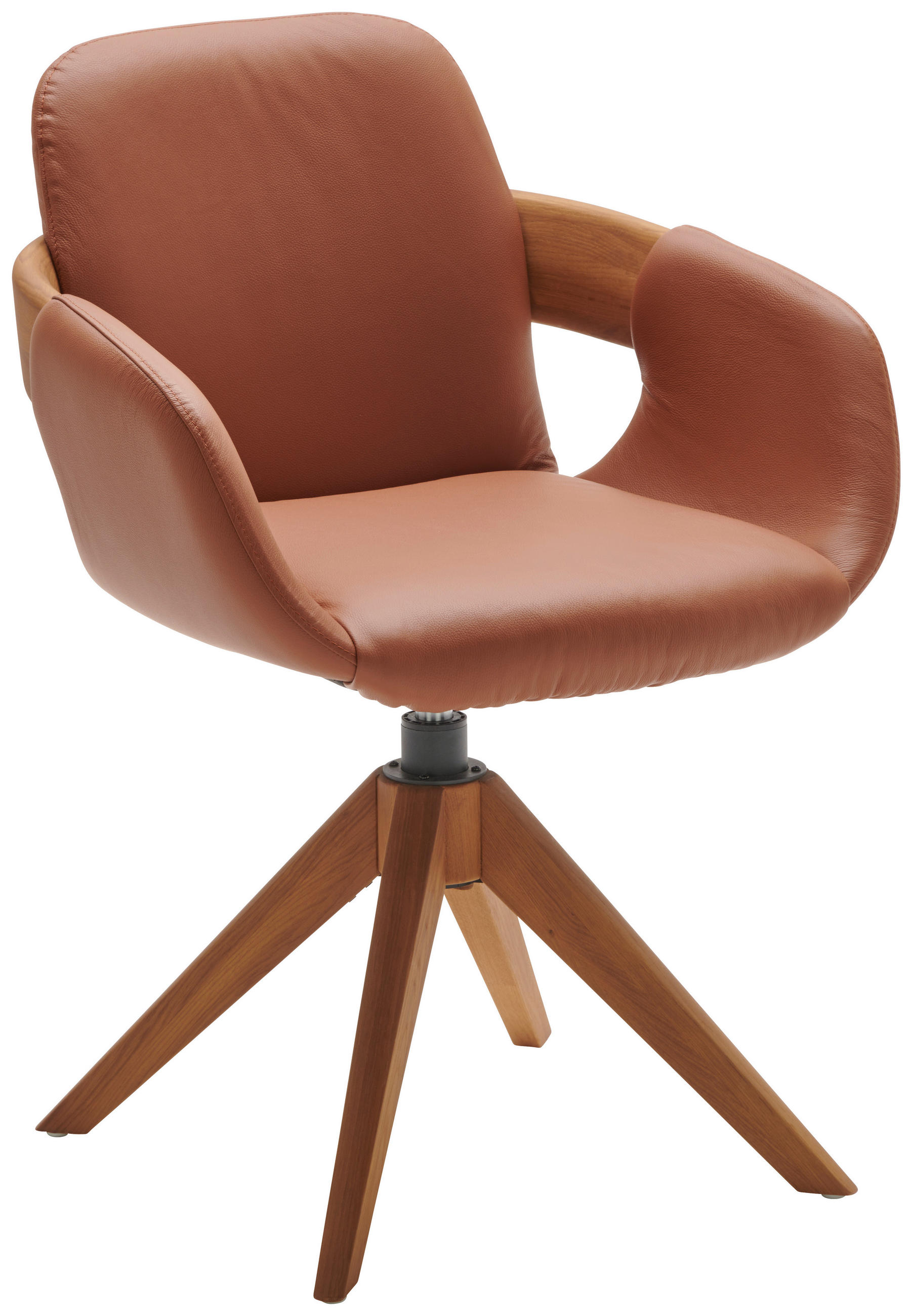 ARMLEHNSTUHL  Lederauswahl, Stoffauswahl, Typenauswahl, Sitzfläche 360° drehbar, automatische Rückholfunktion  Echtleder  - Eichefarben/Cognac, Natur, Leder/Holz (60/86/60cm) - Valnatura