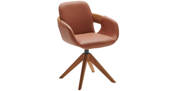 ARMLEHNSTUHL  Lederauswahl, Stoffauswahl, Typenauswahl, Sitzfläche 360° drehbar, automatische Rückholfunktion  Echtleder  - Eichefarben/Cognac, Natur, Leder/Holz (60/86/60cm) - Valnatura