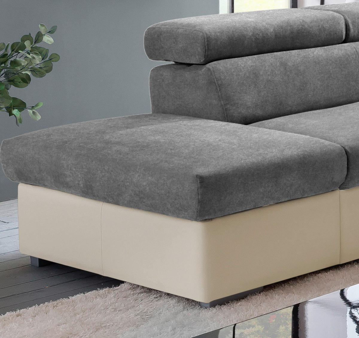 ECKSOFA Anthrazit, Braun Lederlook, Flachgewebe  - Anthrazit/Braun, Basics, Holz/Textil (217/252cm) - MID.YOU
