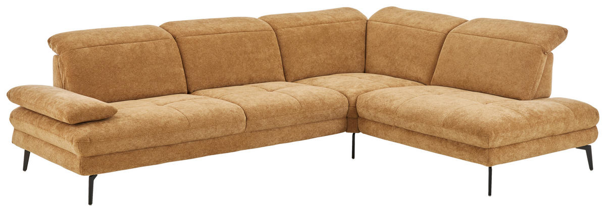 ECKSOFA Beldomo System Dunkelgelb Chenille Rücken echt, Kopfteilverstellung  - Dunkelgelb/Schwarz, Design, Textil/Metall (311/235cm) - Beldomo System