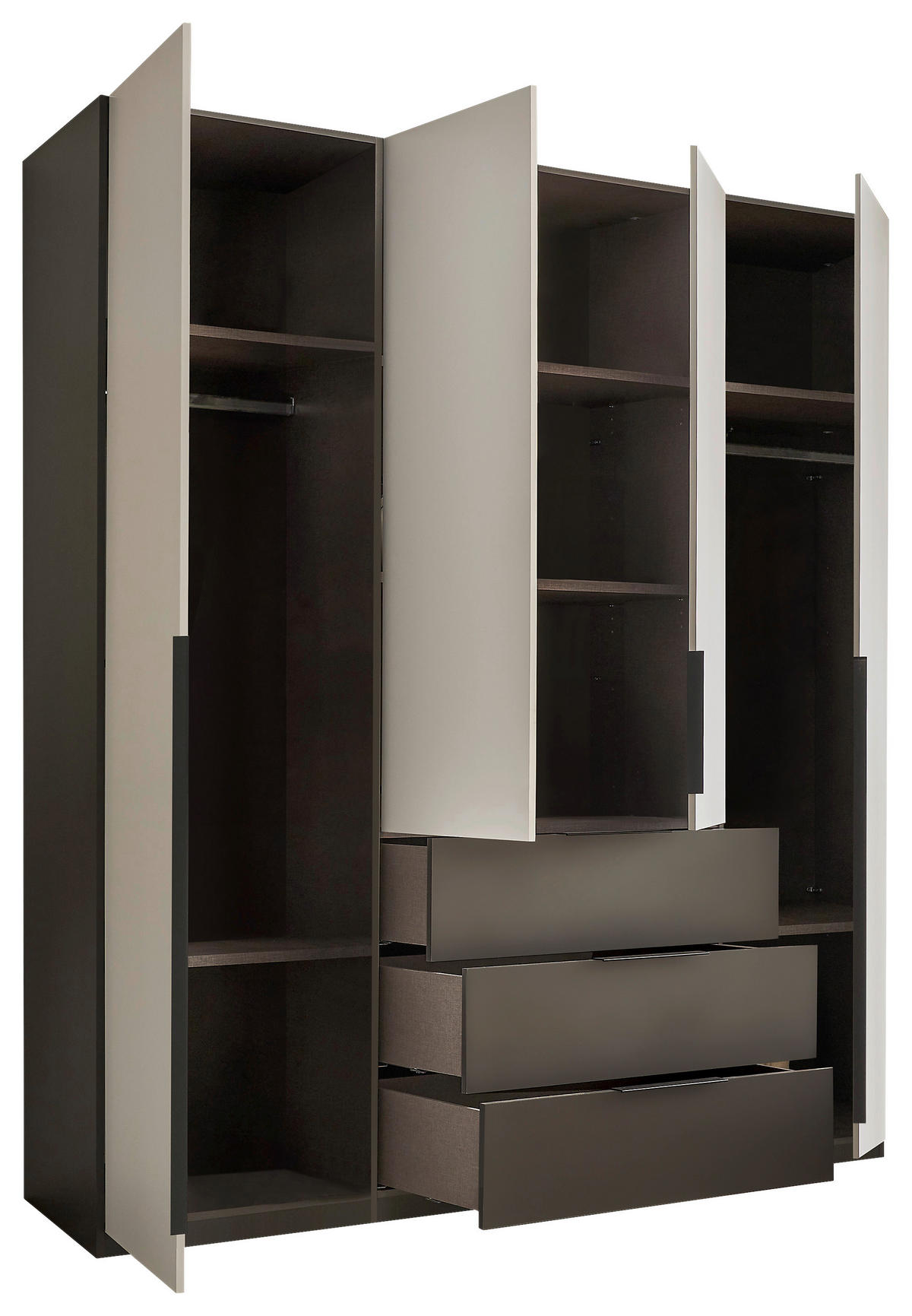 DREHTÜRENSCHRANK 200,5/225,5/60 cm,  in Graphitfarben, Hellgrau, 4-türig  - Hellgrau/Schwarz, MODERN, Holzwerkstoff/Kunststoff (200,5/225,5/60cm) - MID.YOU