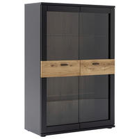 HIGHBOARD Grau, Schwarz, Eichefarben  90/134/37 cm  - Eichefarben/Anthrazit, Design, Glas/Holzwerkstoff (90/134/37cm) - Novel