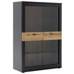 HIGHBOARD Grau, Schwarz, Eichefarben  90/134/37 cm  - Eichefarben/Anthrazit, Design, Glas/Holzwerkstoff (90/134/37cm) - Novel