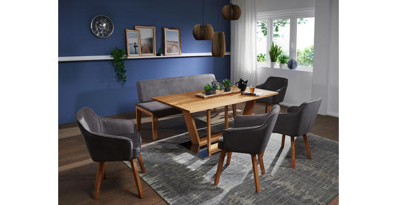 SITZBANK 160/87/65 cm in Grau, Eichefarben - Eichefarben/Grau, KONVENTIONELL, Holz/Textil (160/87/65cm) - Venda