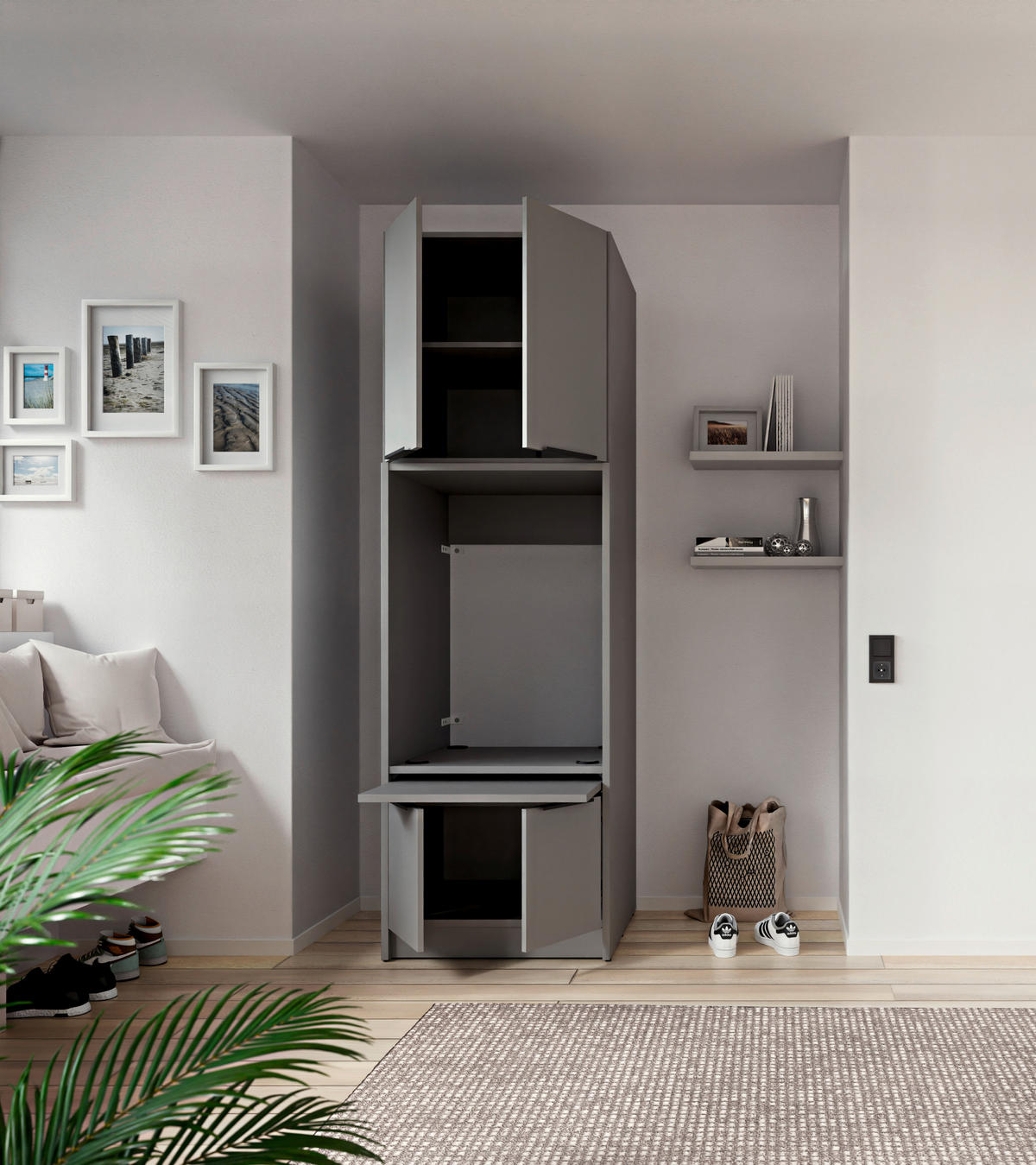 WASCHMASCHINENSCHRANK 70/150/68 cm  in Grau  - Schwarz/Grau, Basics, Holzwerkstoff/Kunststoff (70/150/68cm) - MID.YOU