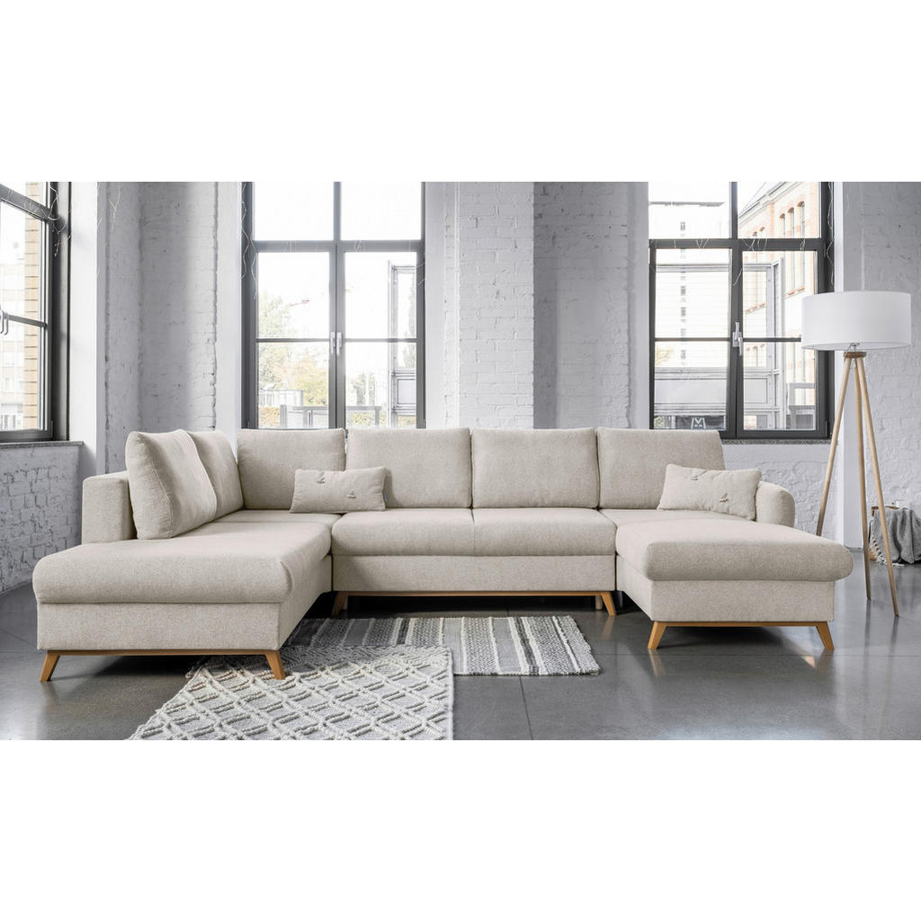 Thumbnail - Mid.you Wohnlandschaft, Beige, Textil, Eiche, Uni, 8-Sitzer, Füllung: Schaumstoffflocken,Schaumstoffflocken, Ottomane li...