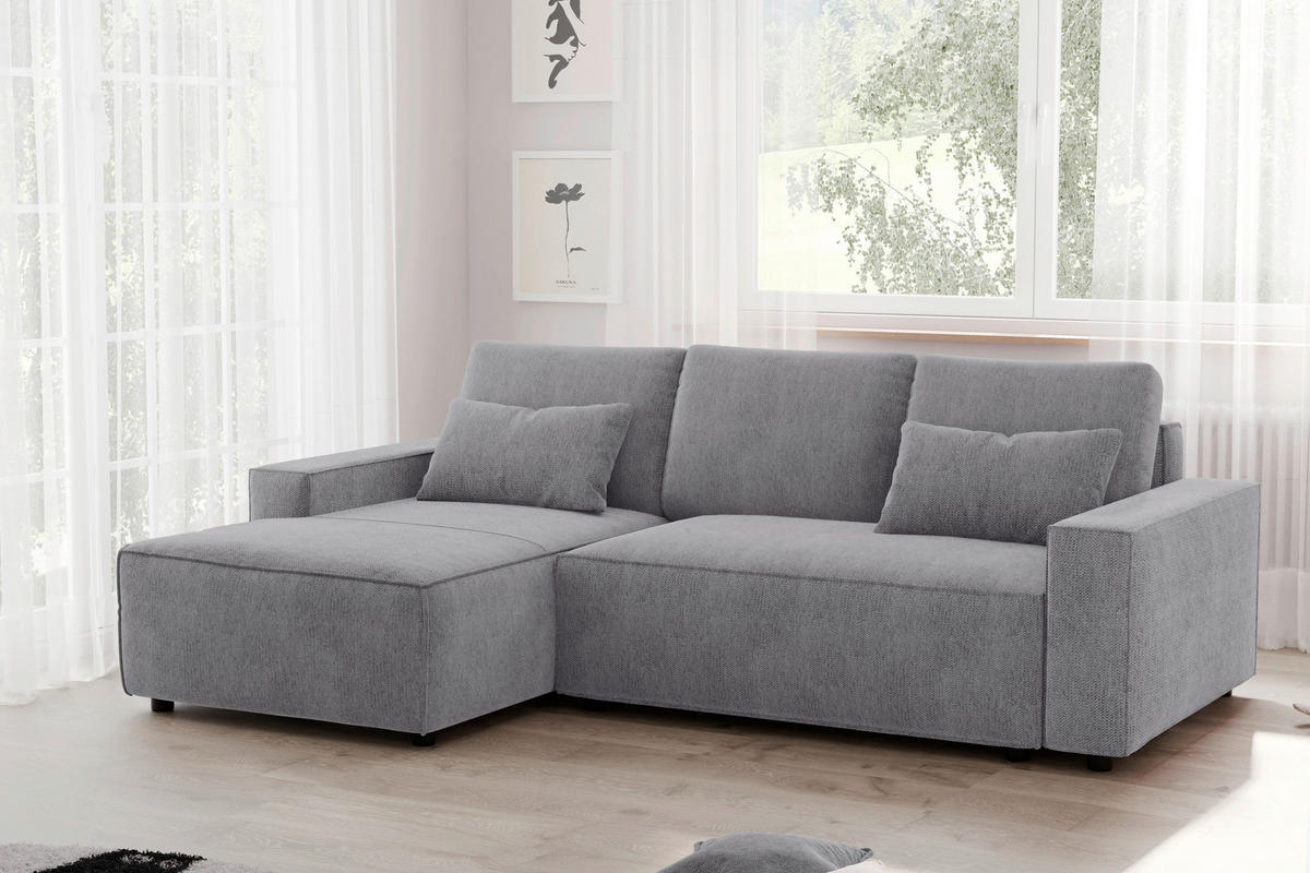 ECKSCHLAFSOFA  mit Rücken echt Chenille Graubraun  - Graubraun/Schwarz, MODERN, Kunststoff/Textil (154/247cm) - Livetastic