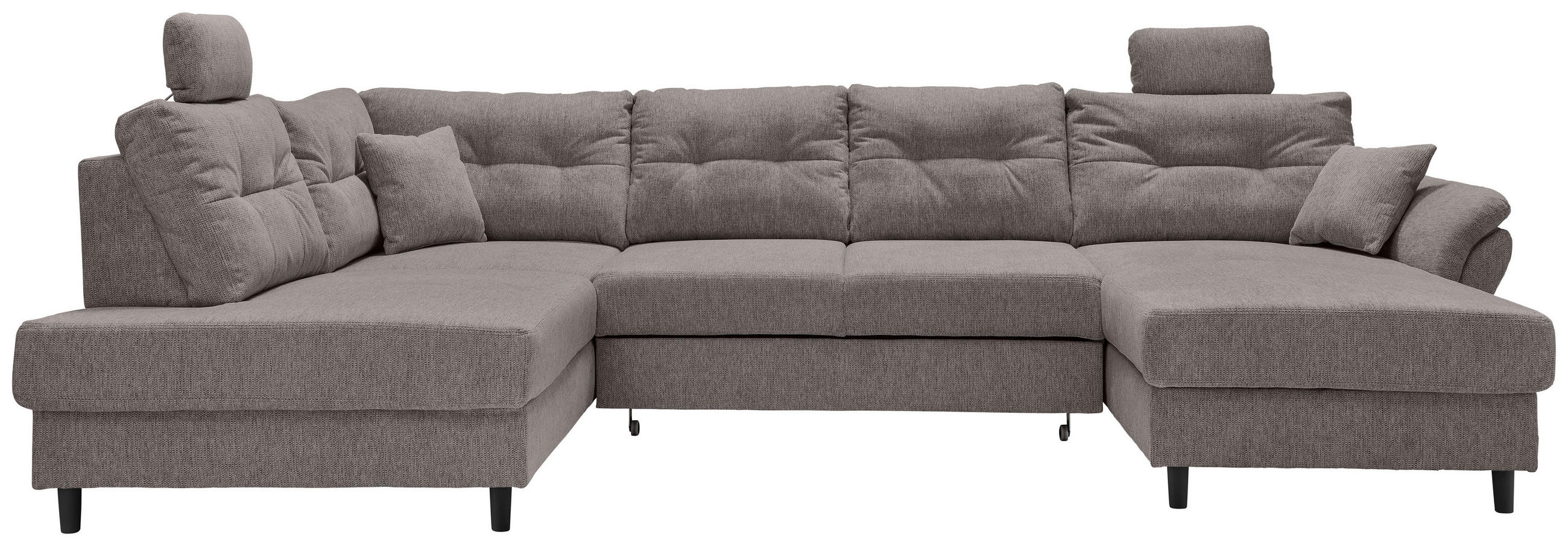 WOHNLANDSCHAFT in Chenille Graubraun  - Graubraun/Schwarz, Modern, Holz/Textil (206/338/176cm) - Livetastic
