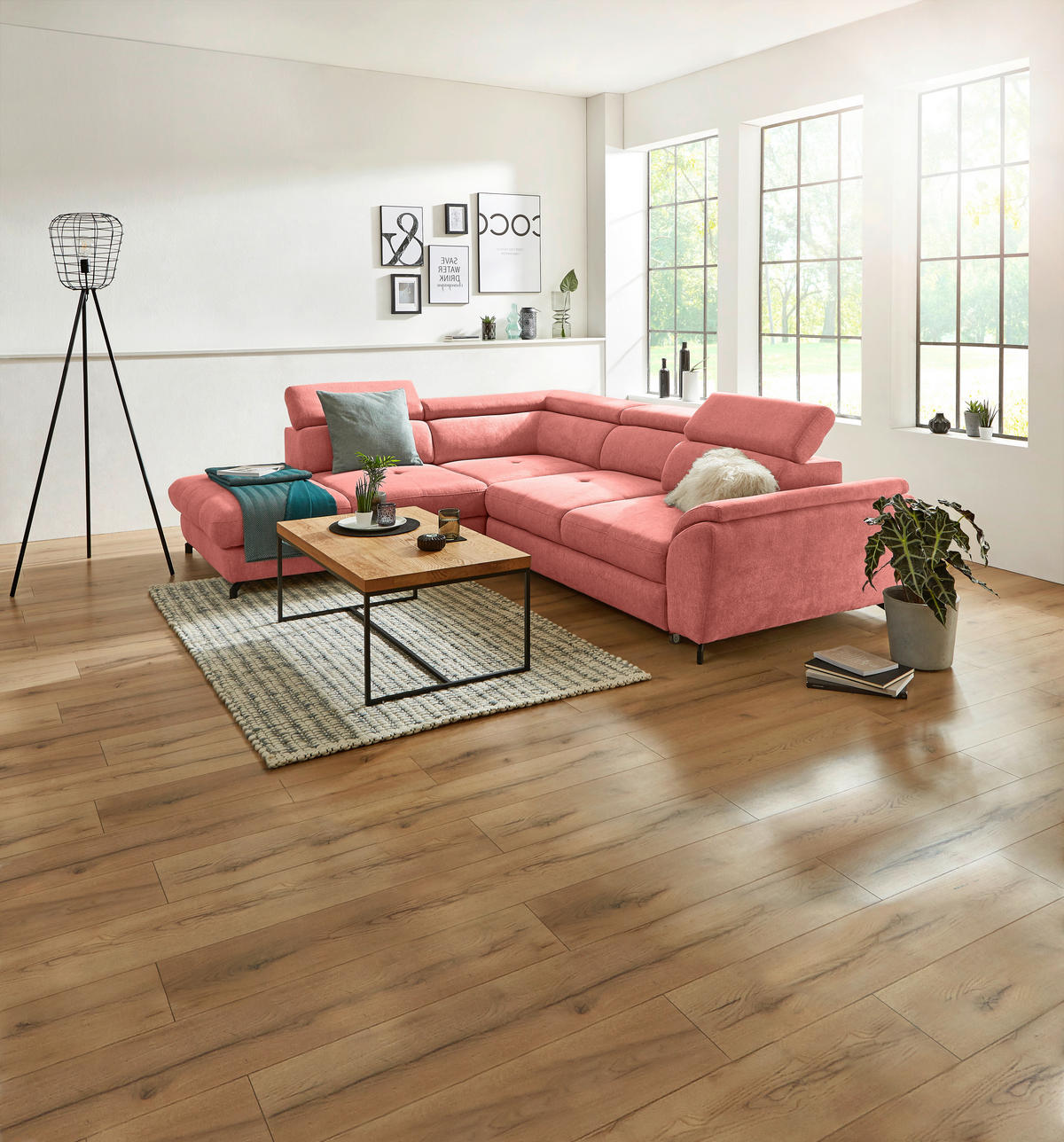 ECKSOFA inkl. Funktion Koralle Webstoff  - Koralle/Schwarz, Design, Textil/Metall (237/277cm) - Stylife