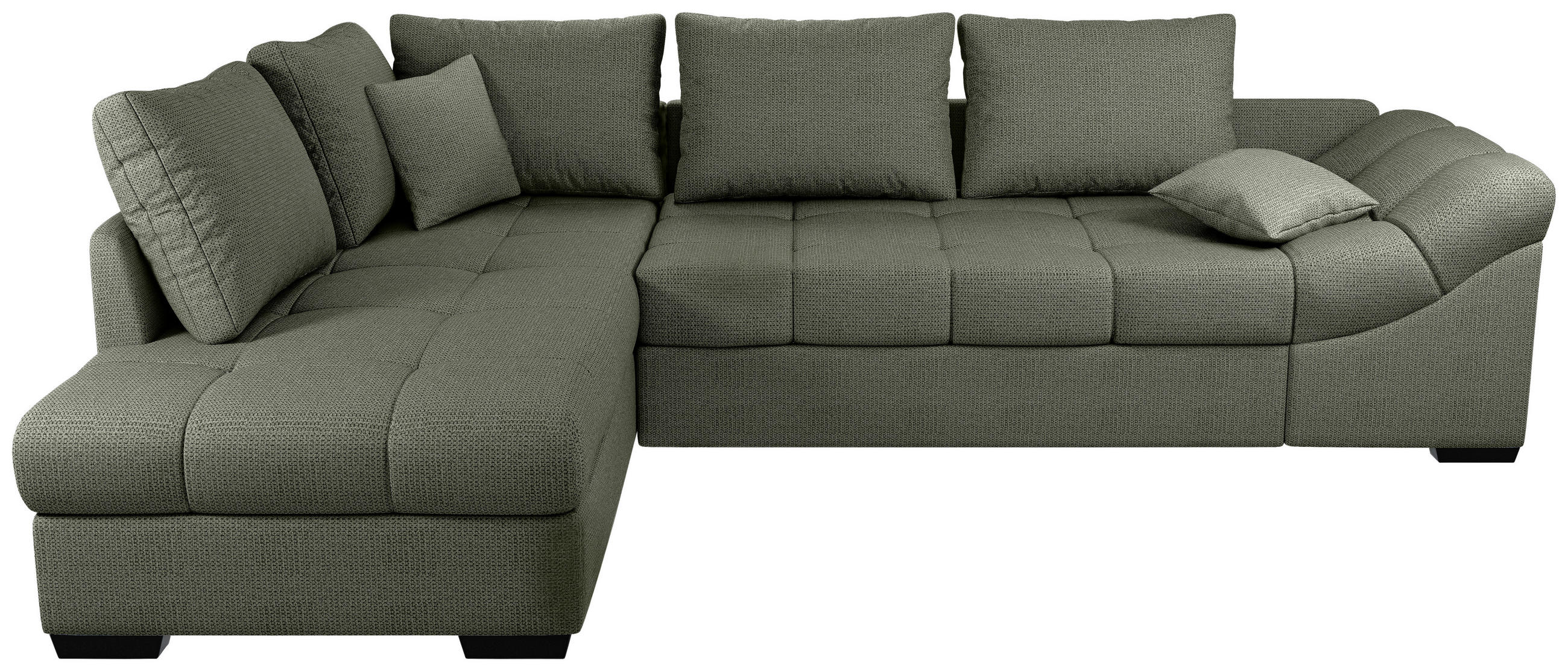 Thumbnail - Mid.you Eckschlafsofa Alvito, Dunkelgrün, Textil, Buche, 4-Sitzer, Füllung: Schaumstoff, 298x202 cm, Made in EU, Liegefu...