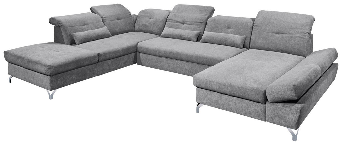 WOHNLANDSCHAFT in Mikrovelours Dunkelgrau  - Dunkelgrau/Silberfarben, Modern, Textil/Metall (245/350/168cm) - MID.YOU