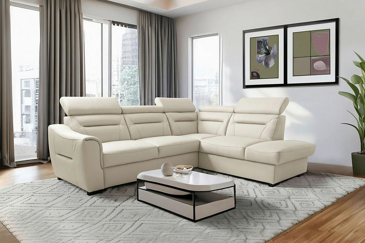 ECKSOFA Lederlook Echtleder Creme  - Wengefarben/Creme, Design, Leder/Holz (260/212cm) - Celina Home